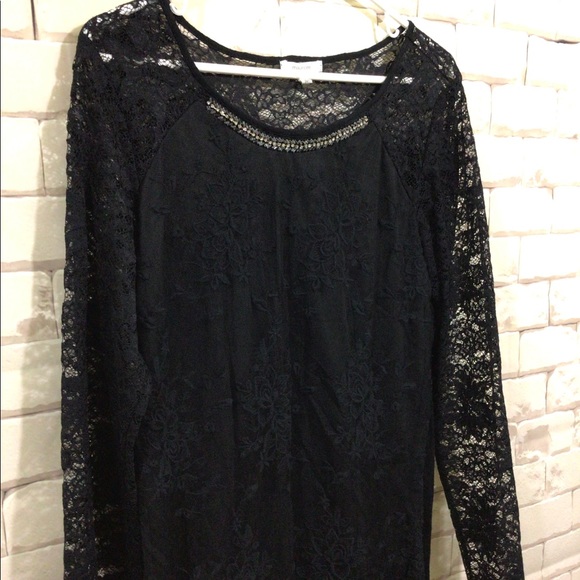 Maurice’s Sz M Black Lacy Tunic Top Lace Sleeves - Picture 5 of 11